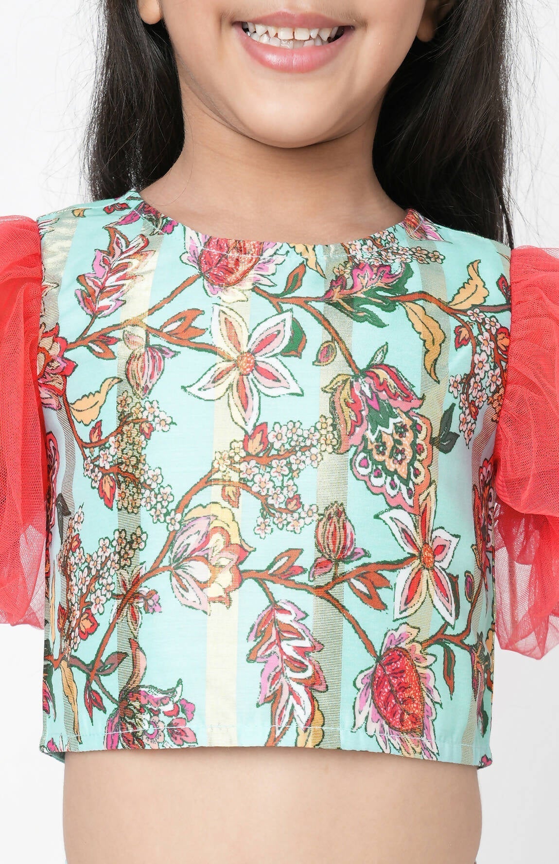 Lil Drama Golden Weaves Blue Crop Top With Dhoti Co-Ordinate Set 