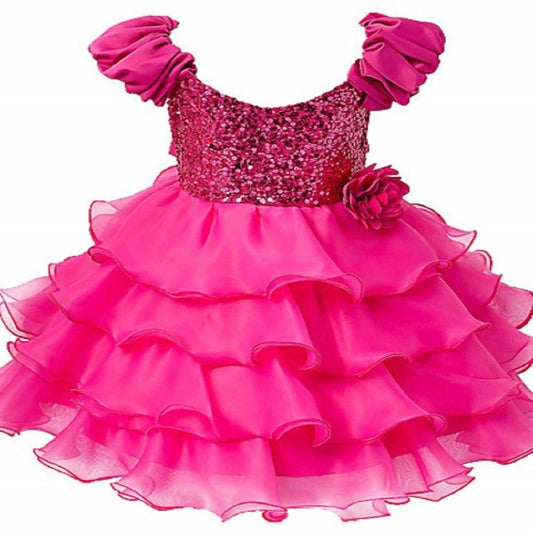 Asmaani Baby Girl's Pink Color Satin Knee Length Frock (AS-dress_22084 ) - Grab2buy