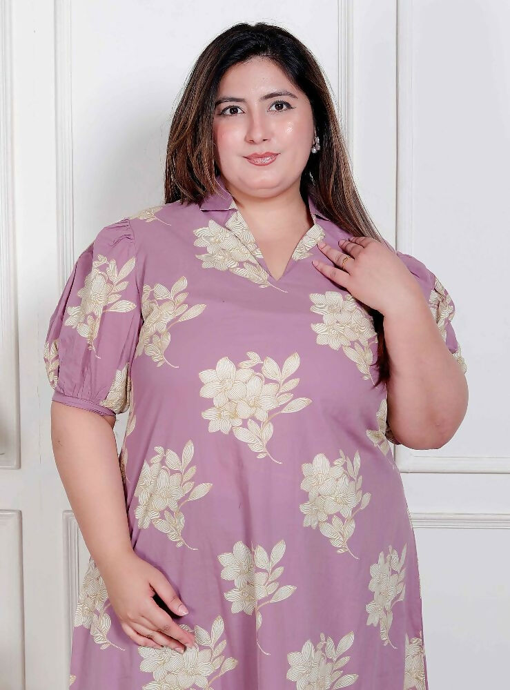 Miravan Plus Size Womens Lavender Floral Printed A-Line Maxi Dress