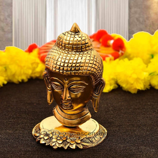 Ascension Designer Oxidize Metal Decorative Golden Lord Buddha Head Idol - Grab2buy