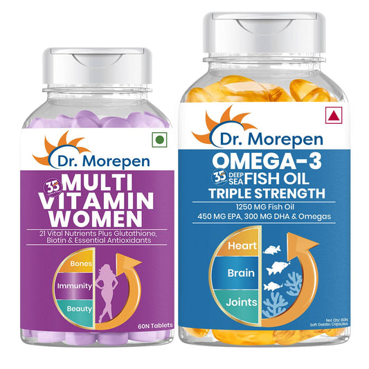 Dr. Morepen Multivitamin Women Tablets and Omega 3 Deep Sea Fish Oil Softgels Combo - Grab2buy