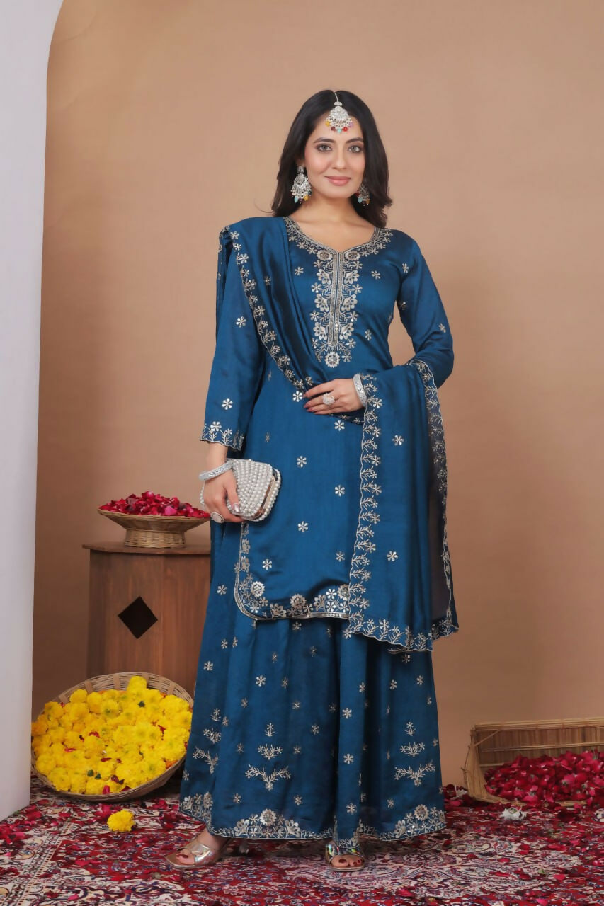 Teeya Creation Blue Color Vichitra Silk Wedding Wear Trending Salwar Suit