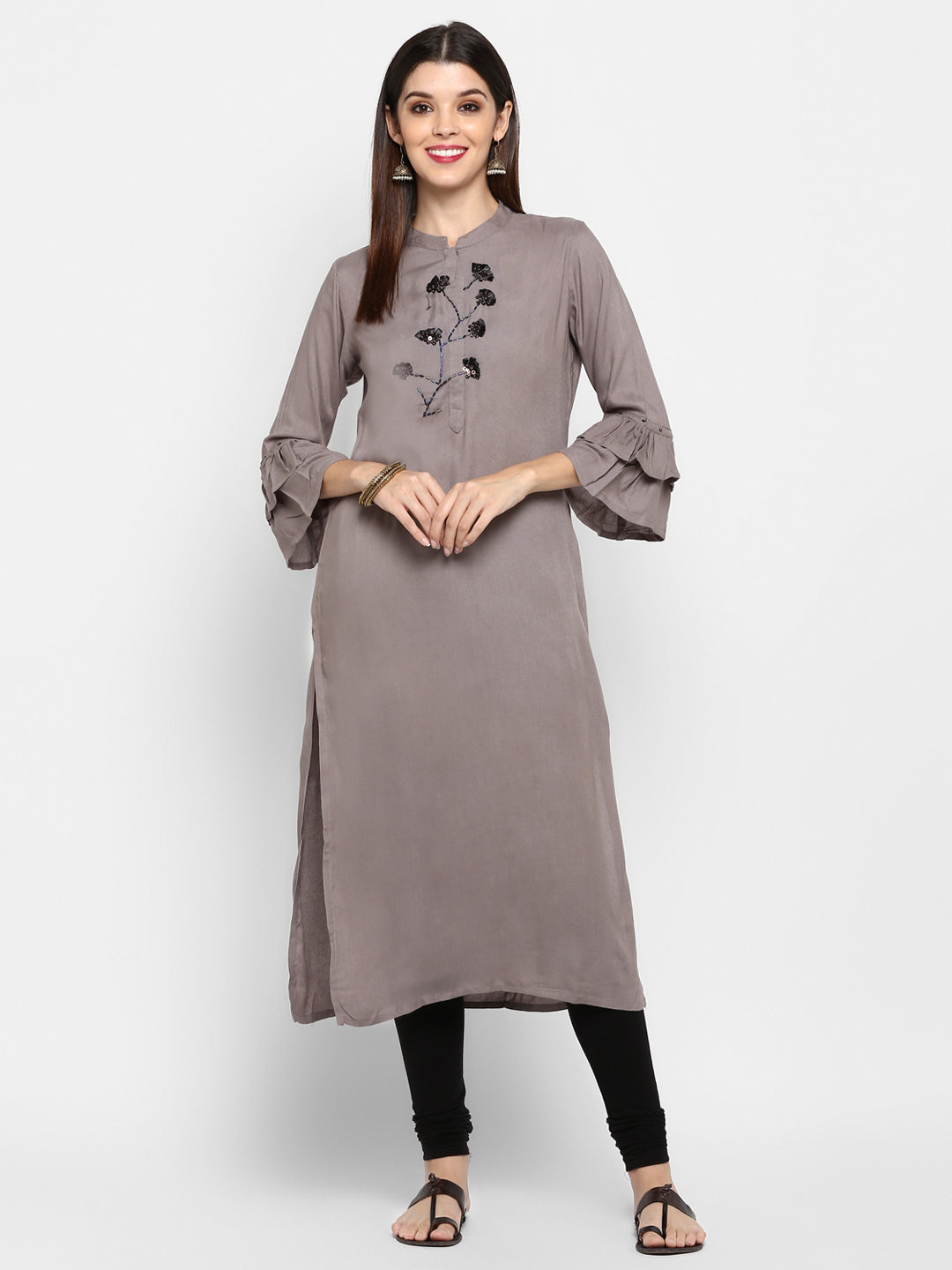 NOZ2TOZ Women Grey Rayon Kurti (1pc) 