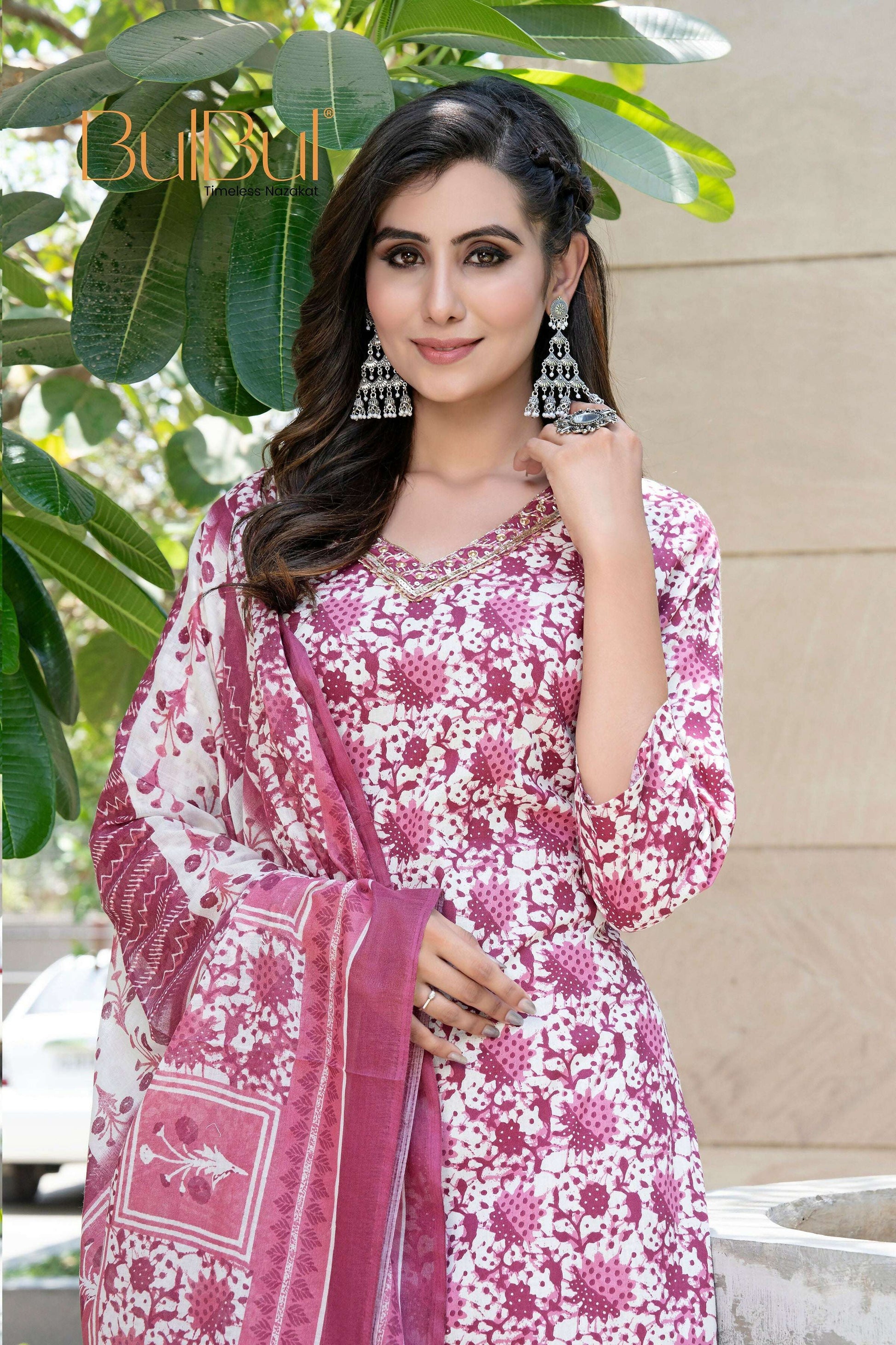 BulBul Fashionista Wine Cotton Kurta Set with Dupatta 