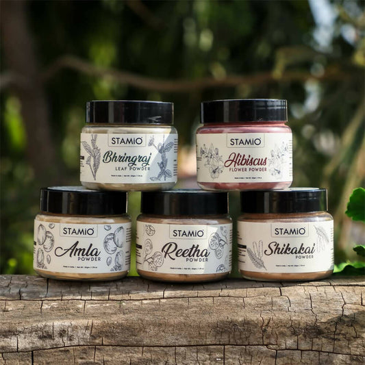 Stamio Pure Amla, Reetha, Shikakai, Bhringraj, Hibiscus Powders Combo For Hair Pack - Grab2buy
