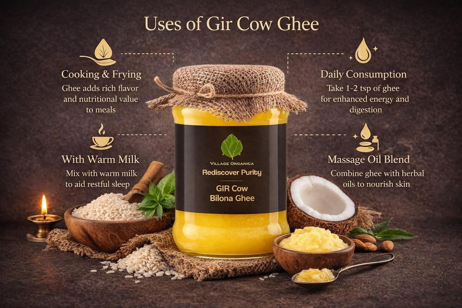 Village-Organica A2 Gir Cow Ghee,Traditional Bilona Method  Grab2Buy Village-Organica Grab2Buy