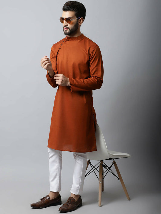 Even Apparels Brown Color Pure Cotton Men's Kurta With Side Placket (SLD1137) 