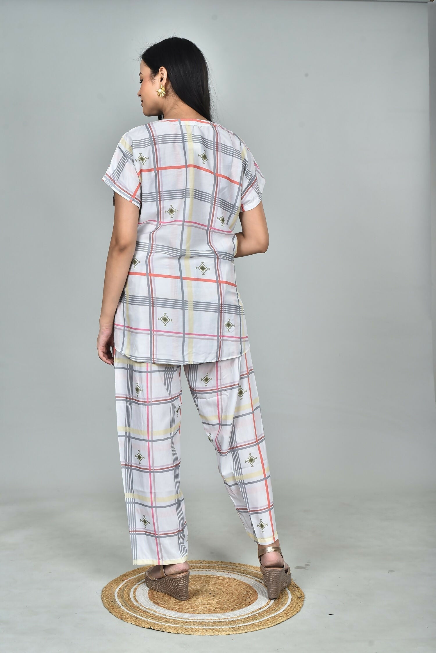 Morchari Digital Print Semi Muslin Co-Ord Set Top & Trouser-Multicolor 