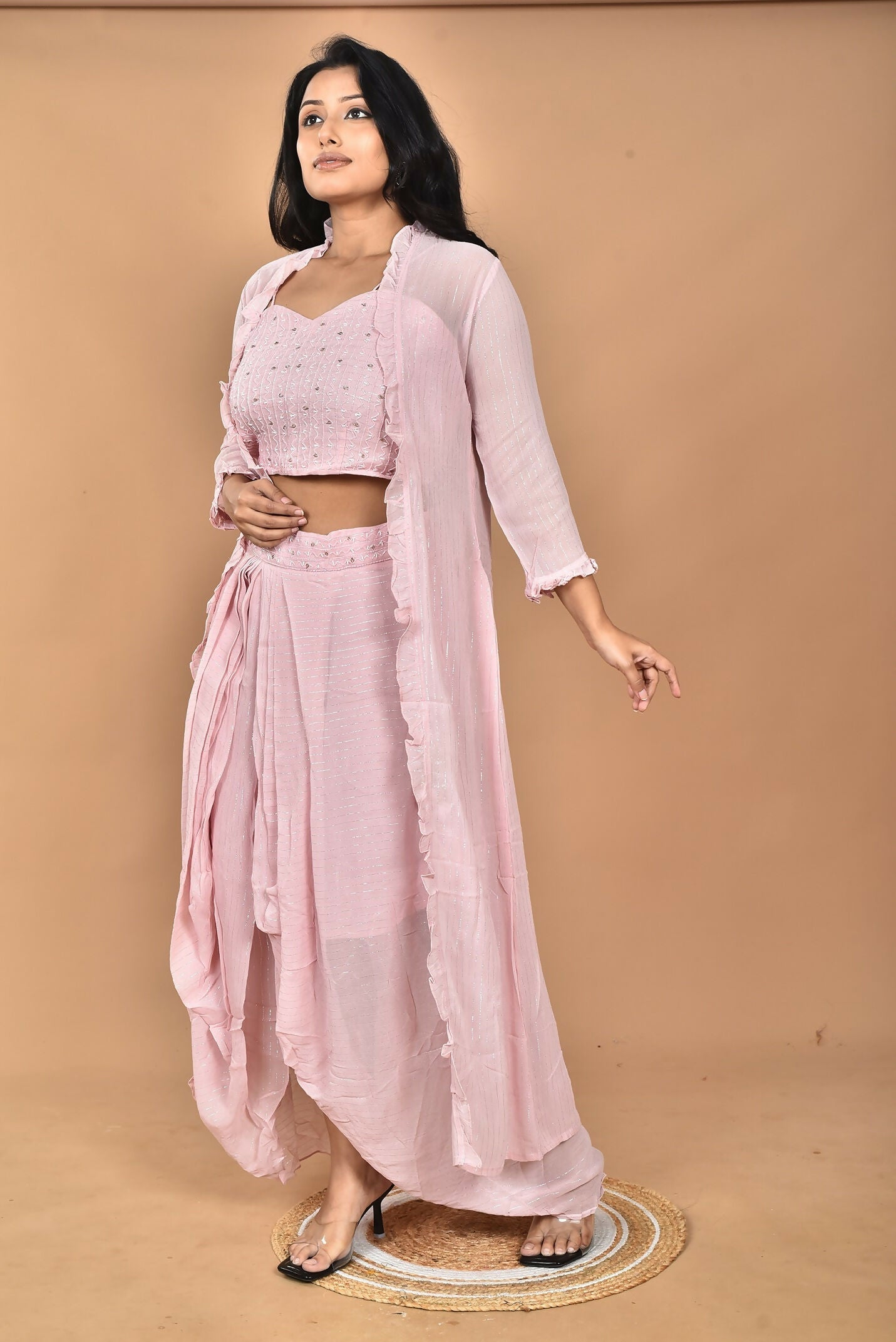 Morchari Women Hand Embroidery Crop Top-Pink 
