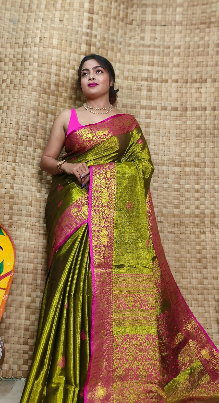 Exclusive Collection Golden Olive Beautiful Tissue Benarasi Grab2Buy 