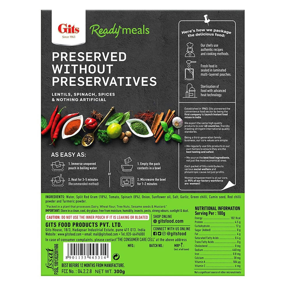 Gits Ready Meals Heat & Eat Dal Palak 