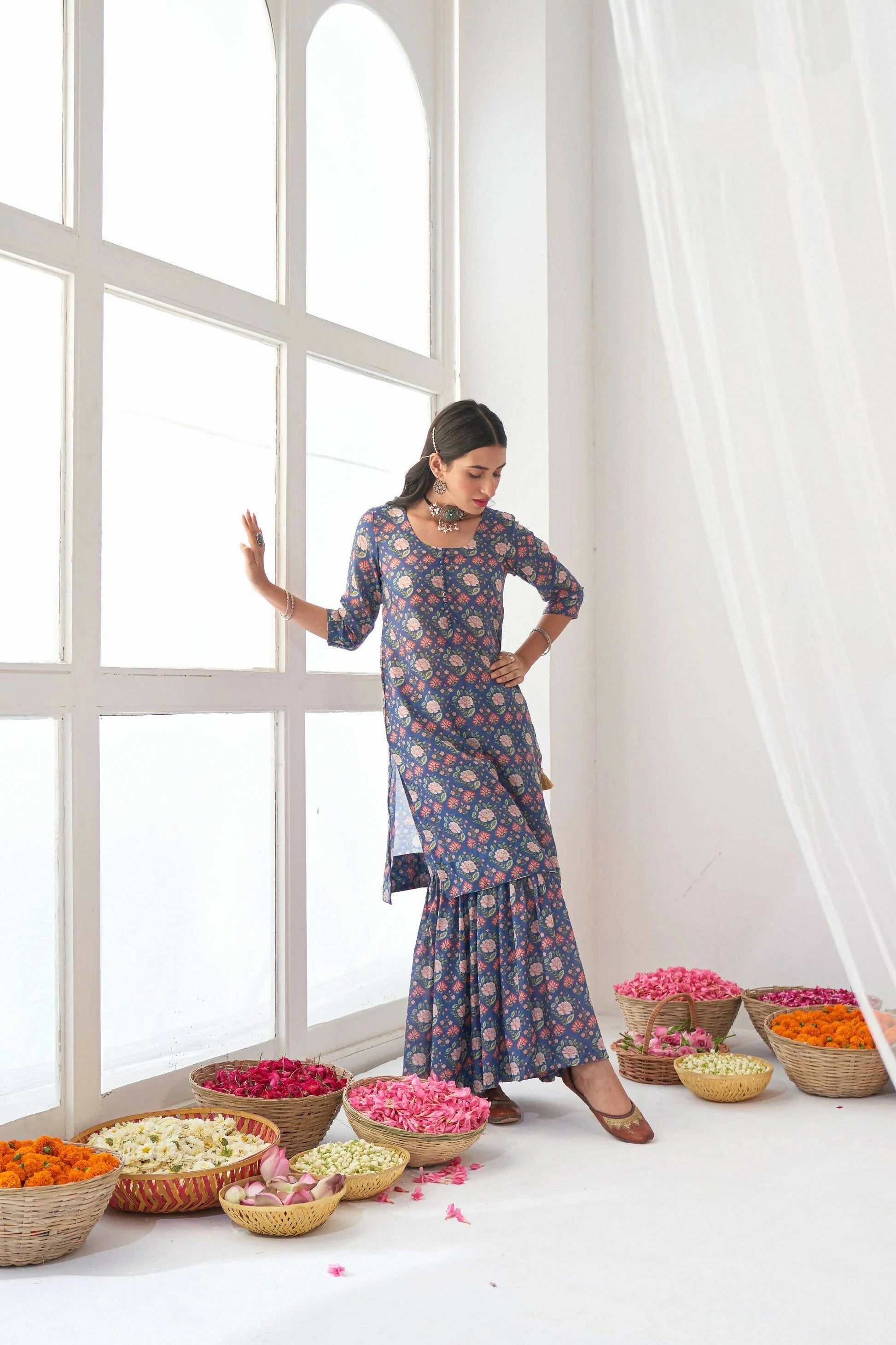 Designer Stylish Blue Muslin Stitched Suit With Dupatta - Anbazaar