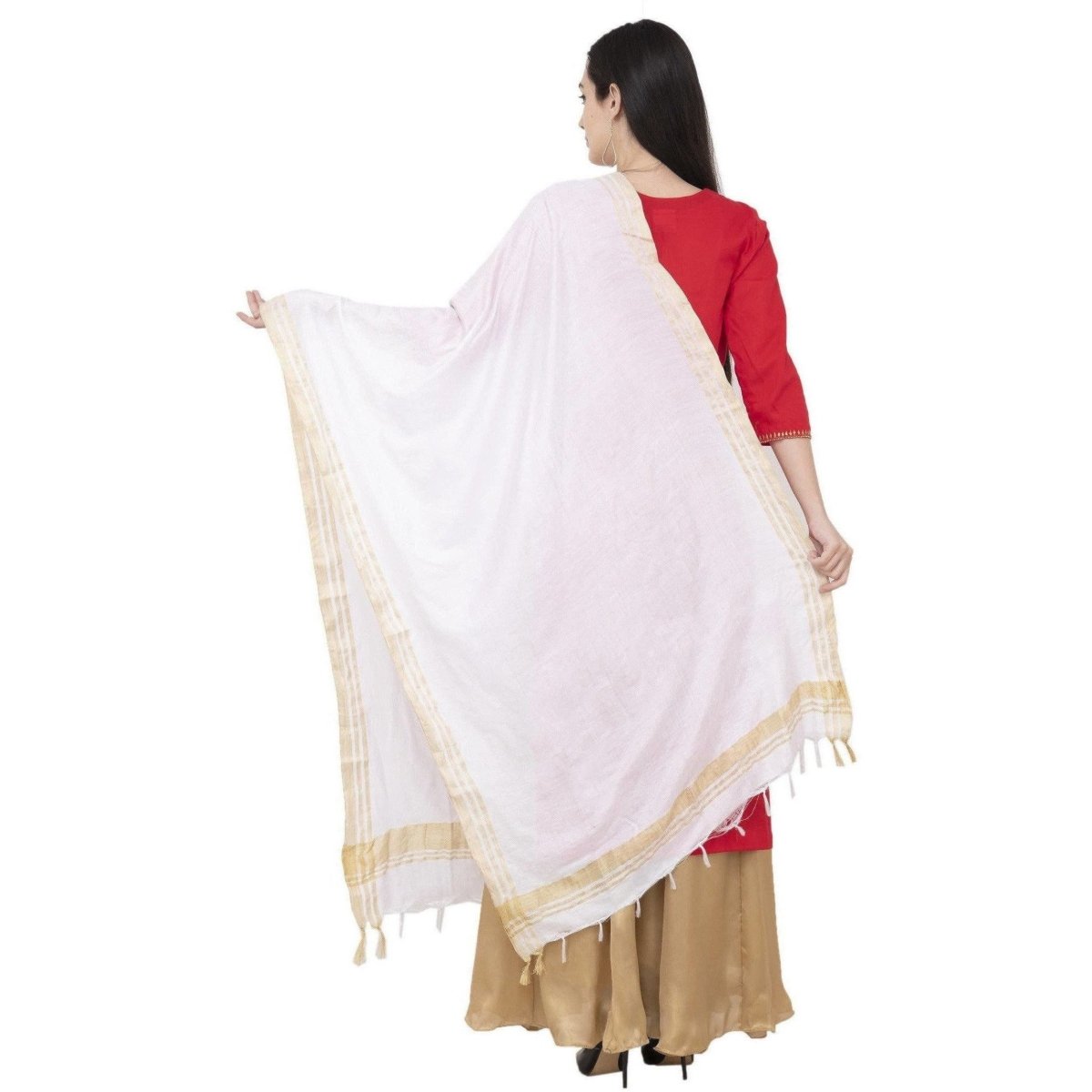 A R Silk Golden Border Regular Dupatta Color White Dupatta or Chunni 