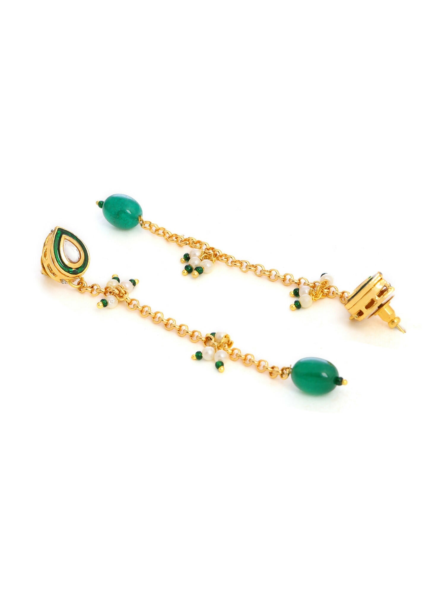 Ruby Raang Green Long Kundan Dangler Earrings | Swadesiicart