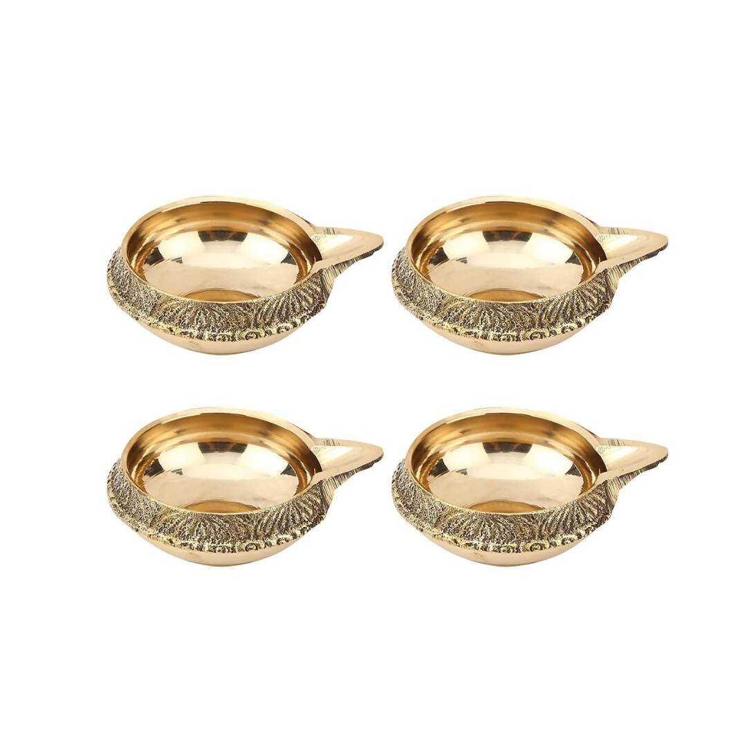 Tied Ribbons Set Of 4 Solid Brass Oil Lamp Diyas 