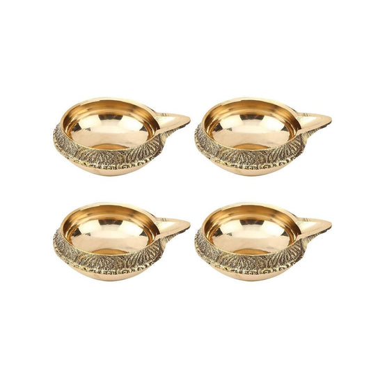 Tied Ribbons Set Of 4 Solid Brass Oil Lamp Diyas 