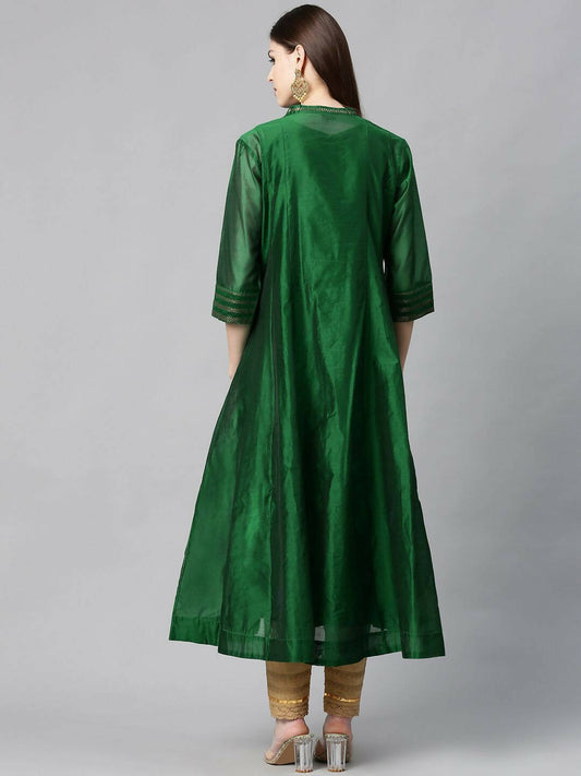Juniper Women Jadegreen Chanderi Silk Solid Anarkali Kurta - Grab2buy