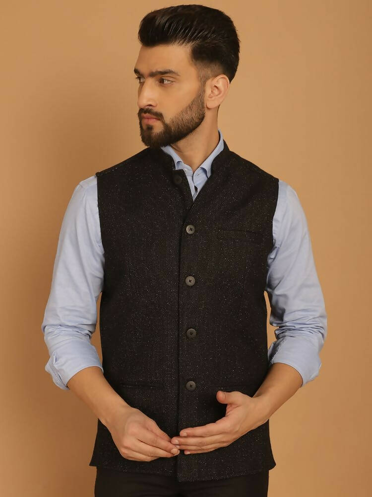 Even Apparels Pure Wool Nehru Jacket - Black 