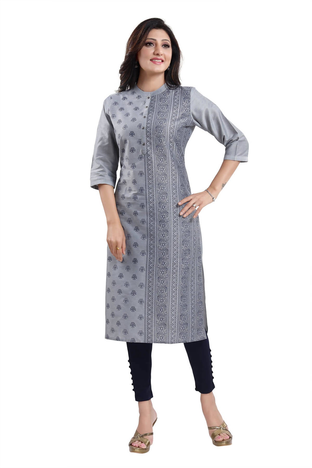 Snehal Creations Grey Cotton Silk Formal Wear Tunic For Women