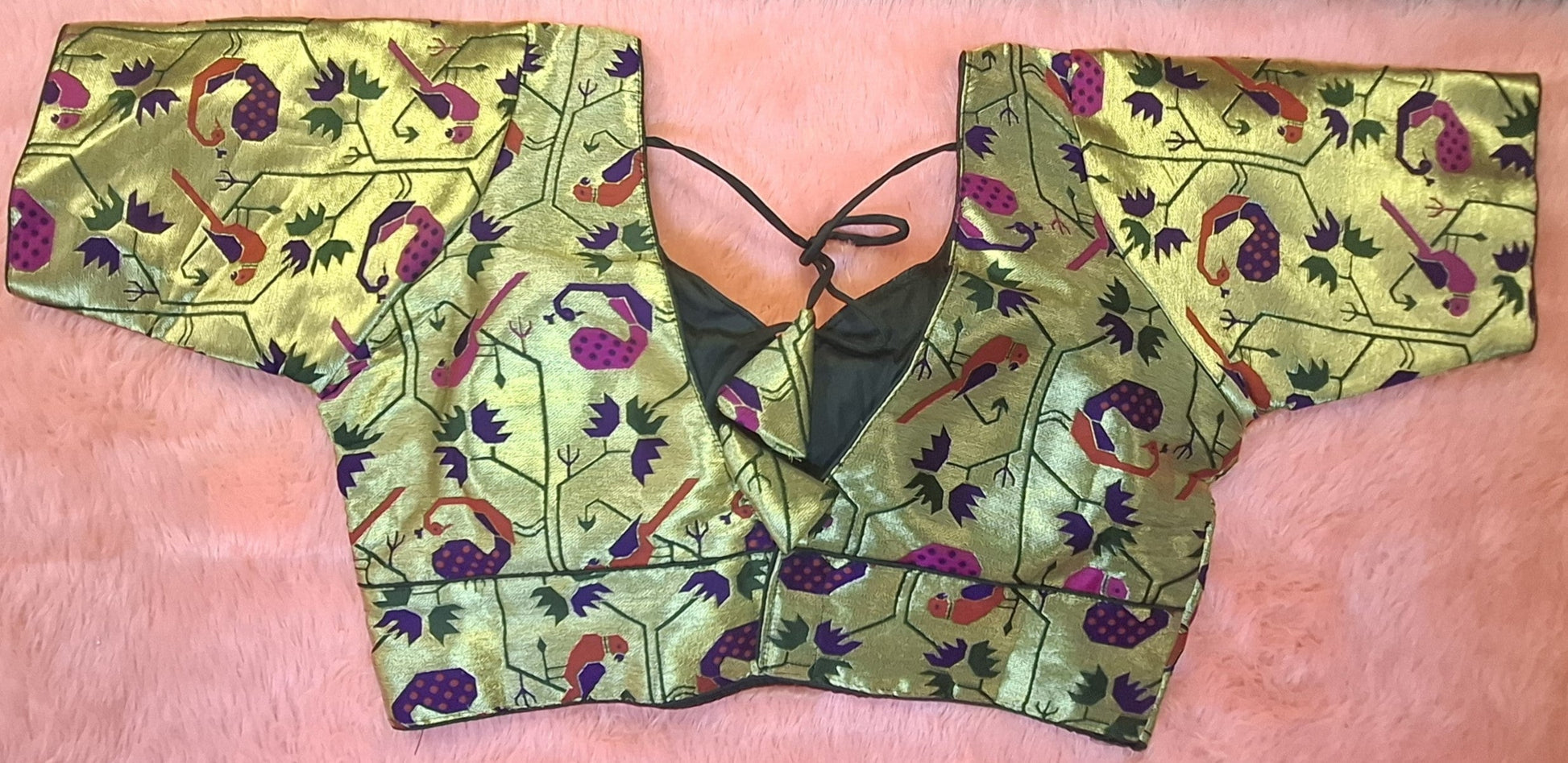 Kia Fashions Bottle Green Jacquard Weave Multi Color Paithani Readymade Blouse 