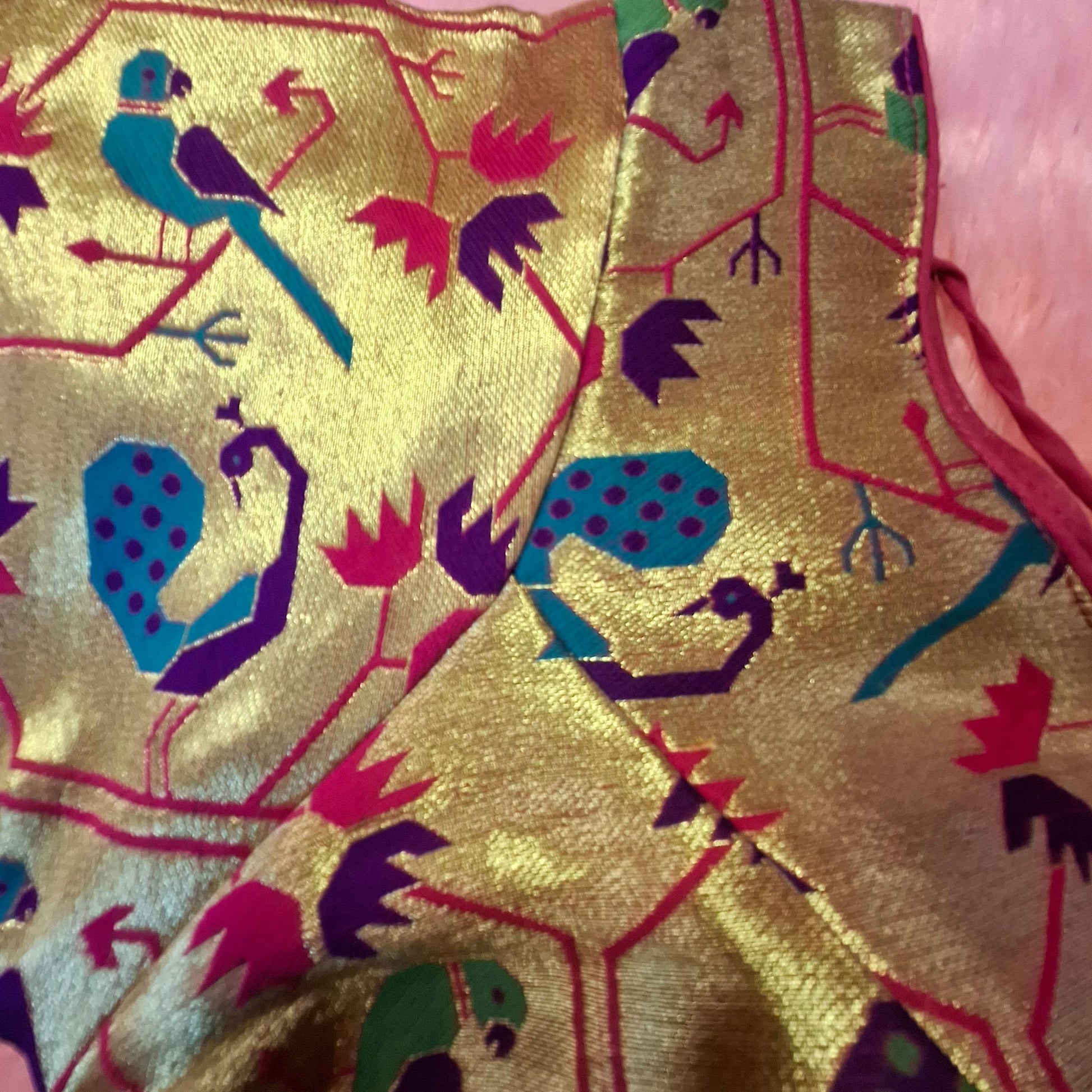 Kia Fashions Hot Pink Jacquard Weave Multi Color Paithani Readymade Blouse 
