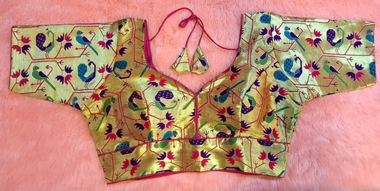 Kia Fashions Hot Pink Jacquard Weave Multi Color Paithani Readymade Blouse 