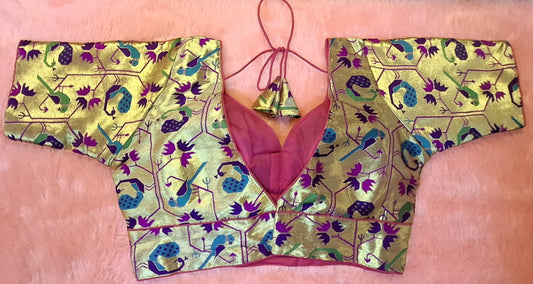 Kia Fashions Magenta Jacquard Weave Multi Color Paithani Readymade Blouse 
