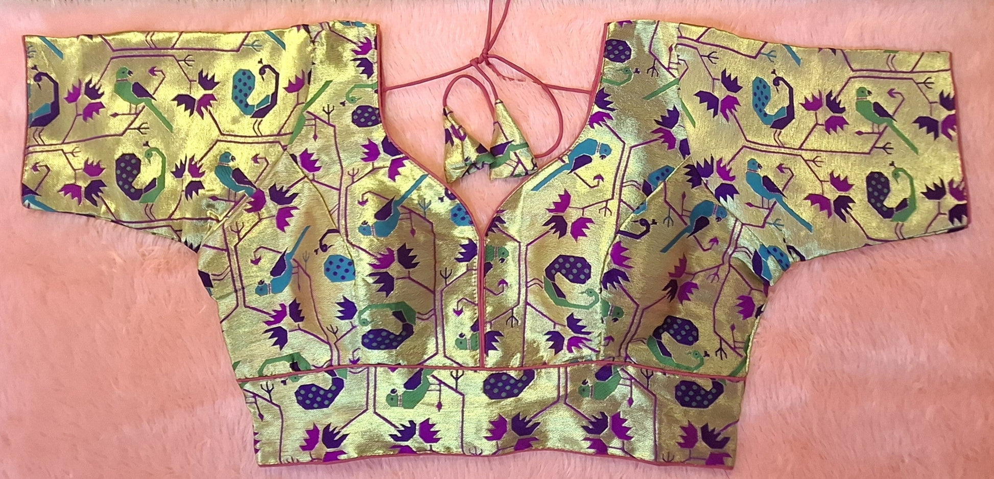 Kia Fashions Magenta Jacquard Weave Multi Color Paithani Readymade Blouse 