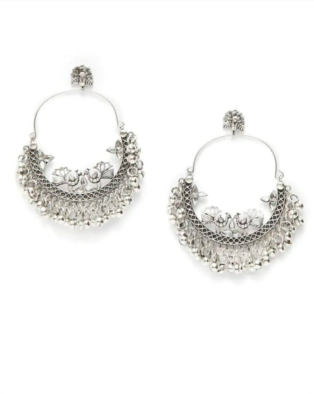 Mominos Fashion Silver-Plated Peacock Design Chandbali Earrings - Grab2buy