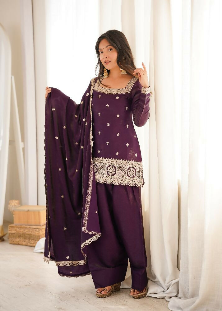 Teeya Creation Deep Wine Embroidered Festive Salwar Suit Set