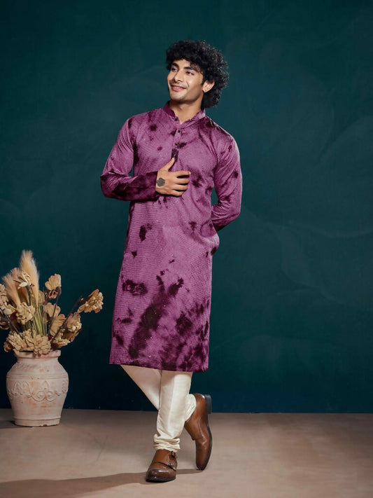 Purple Viscose Designer Sequance Embroidery Work Men's Kurta Set - Mahotsav