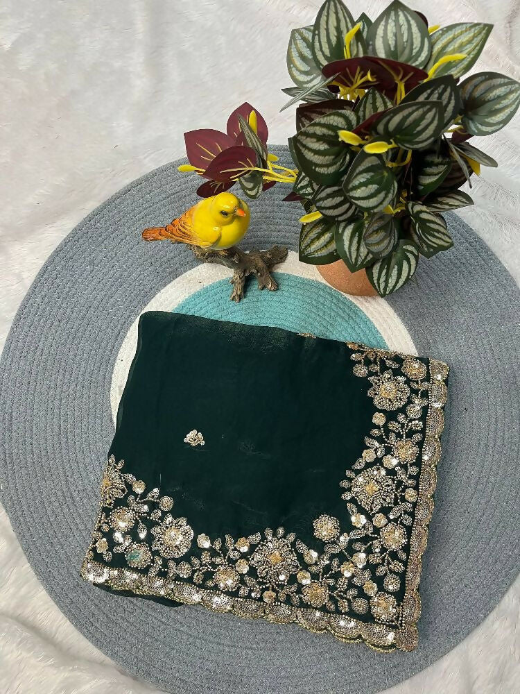 Joban Fashion Green Fandy Satin Silk Party Wear Sarees