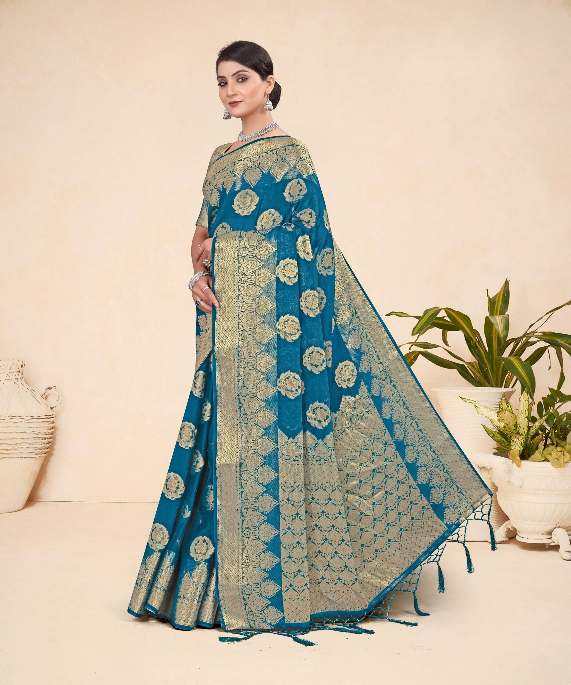 Teal Blue Viscose Weaving Designer Saree - Vandini