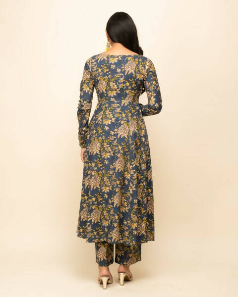 FIORRA Women's Navy Blue Cotton A-Line Kurta Pant With Dupatta 