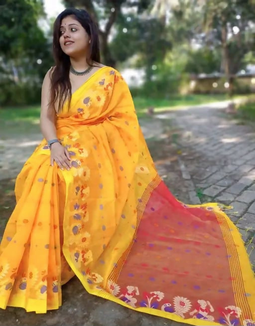 Exclusive Collection Yellow Beautiful Handloom Silk Cotton Grab2Buy 