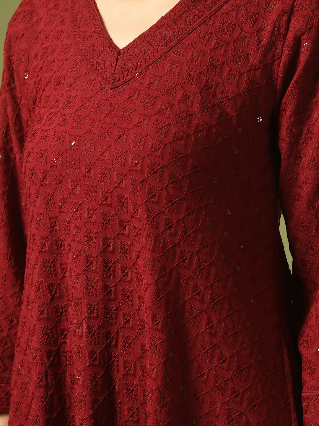 Myshka Women's Maroon Embroidered Cotton A-Line Party Kurta Set With Dupatta