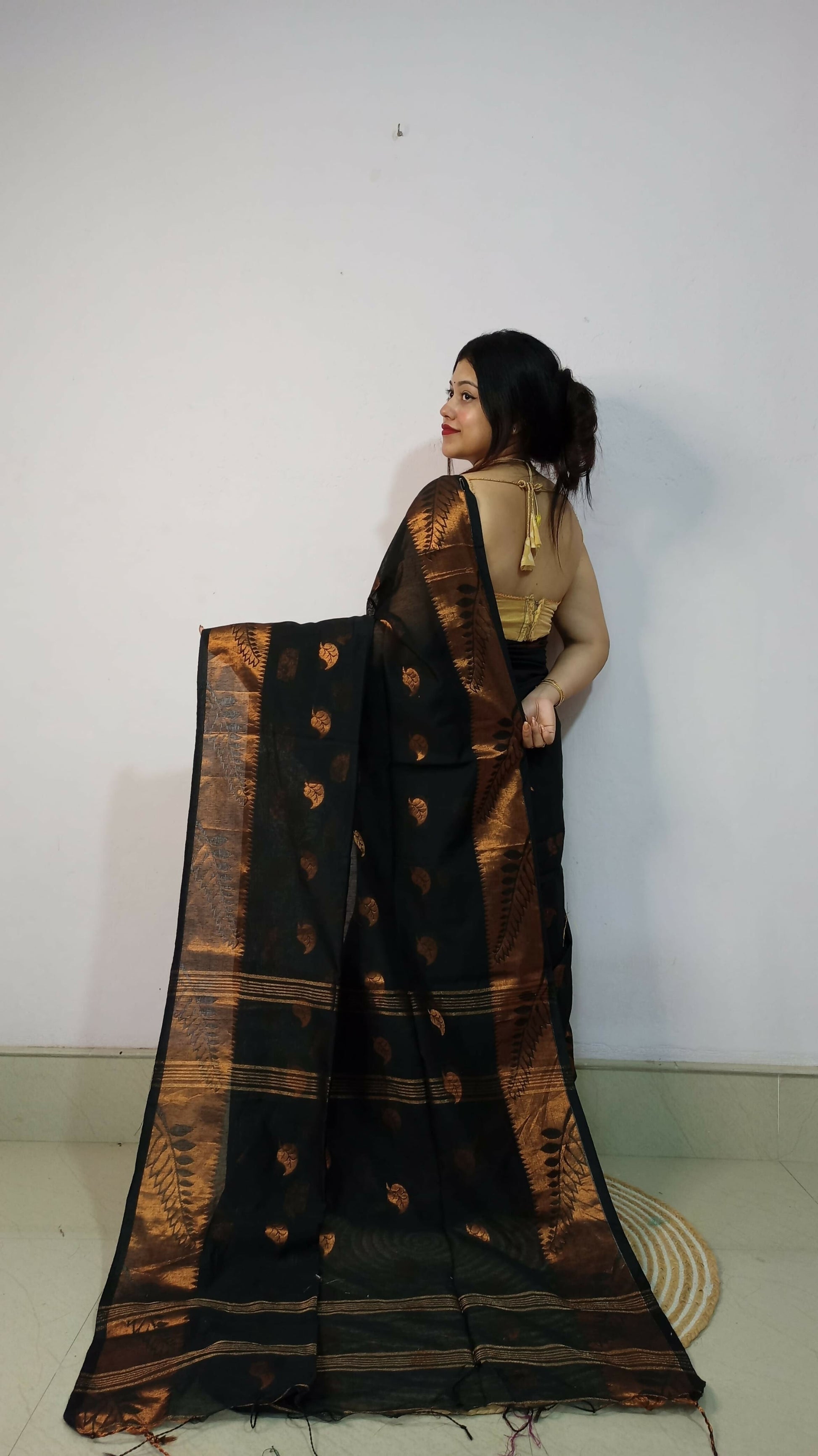 Exclusive Collection Beautiful Black Cotton Silk Woven Handloom Grab2Buy With Running Blouse Piece 