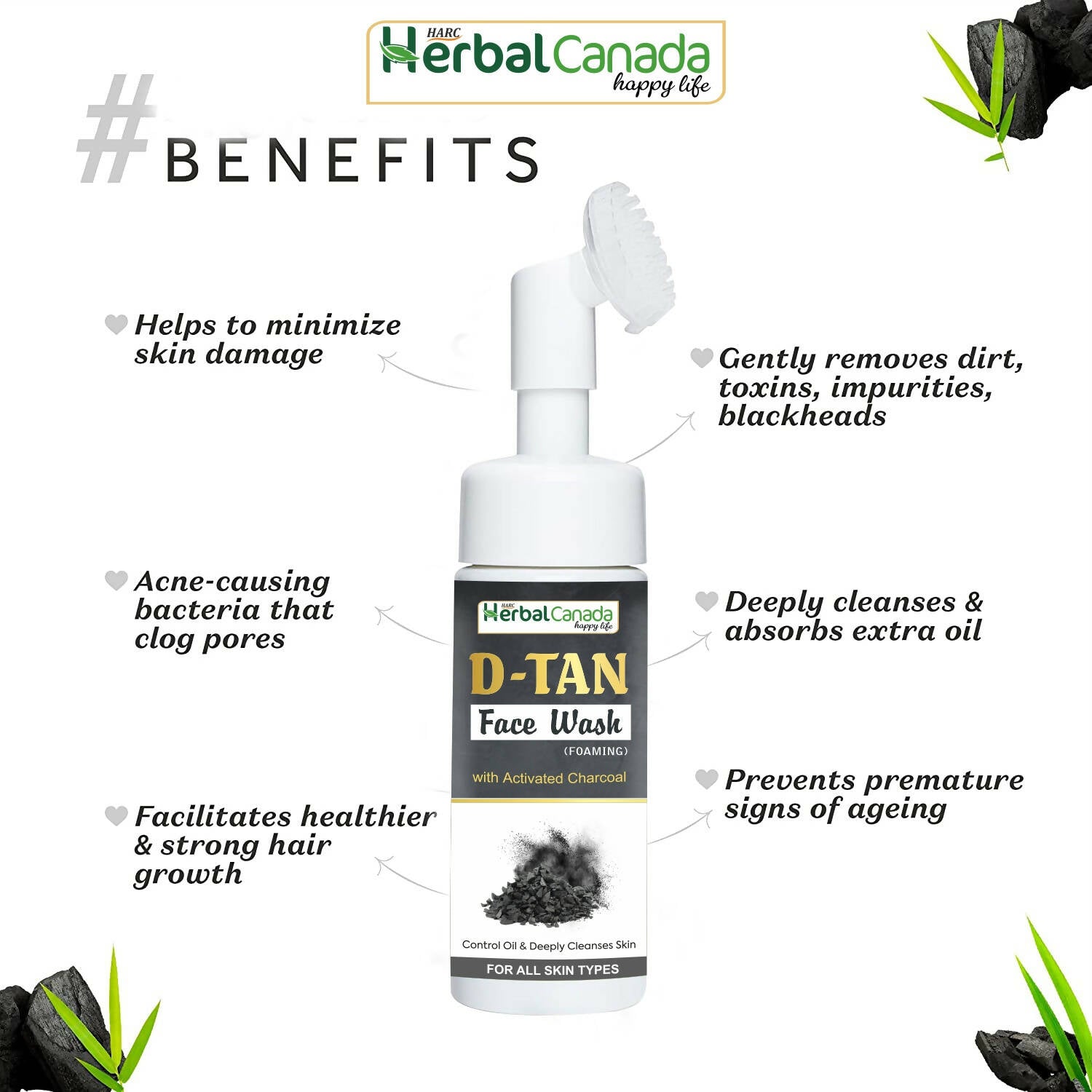Herbal Canada D-Tan Foam Face Wash with Built in Face Brush 