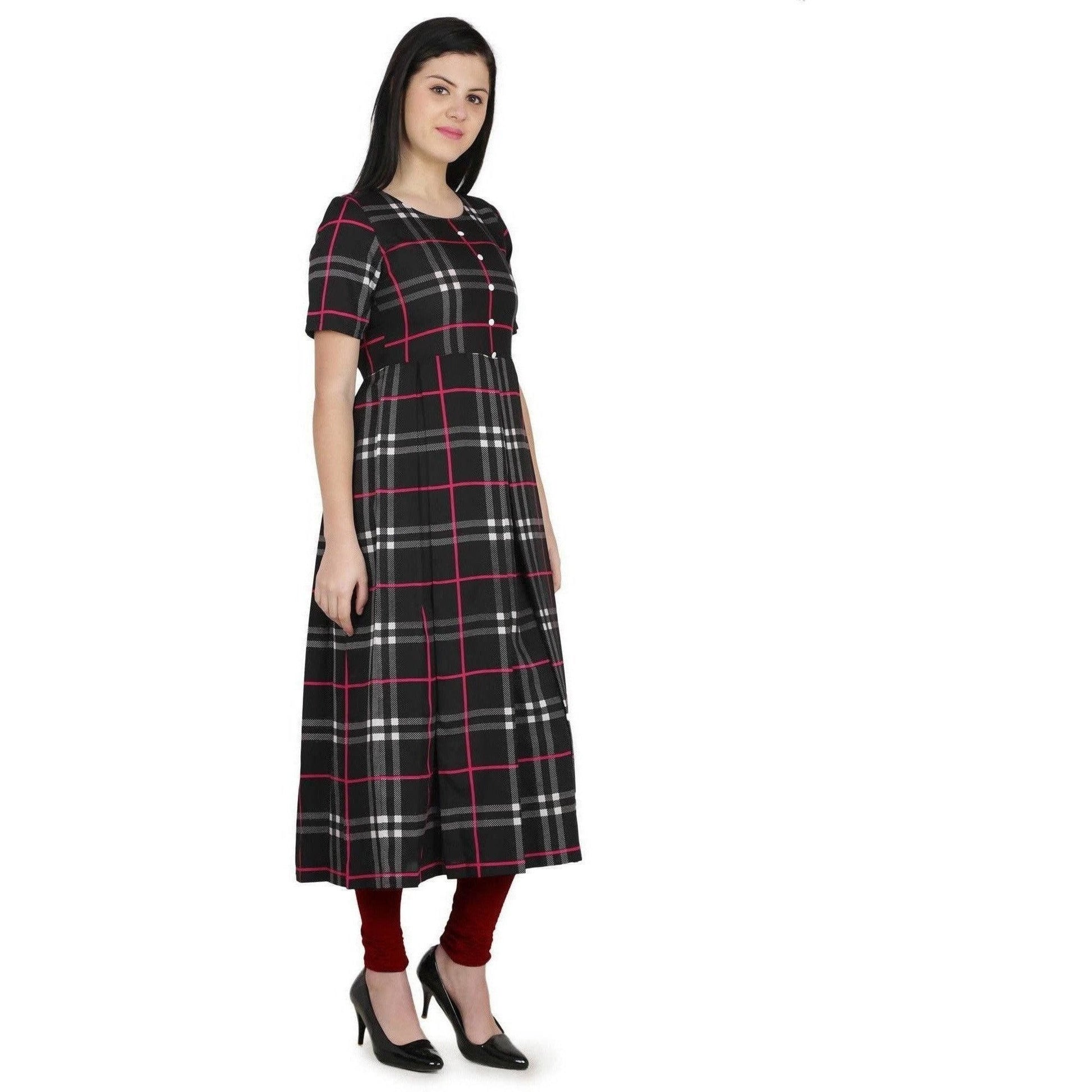 Kanoor Women's Multicolour Frock Style Round Neck Kurti