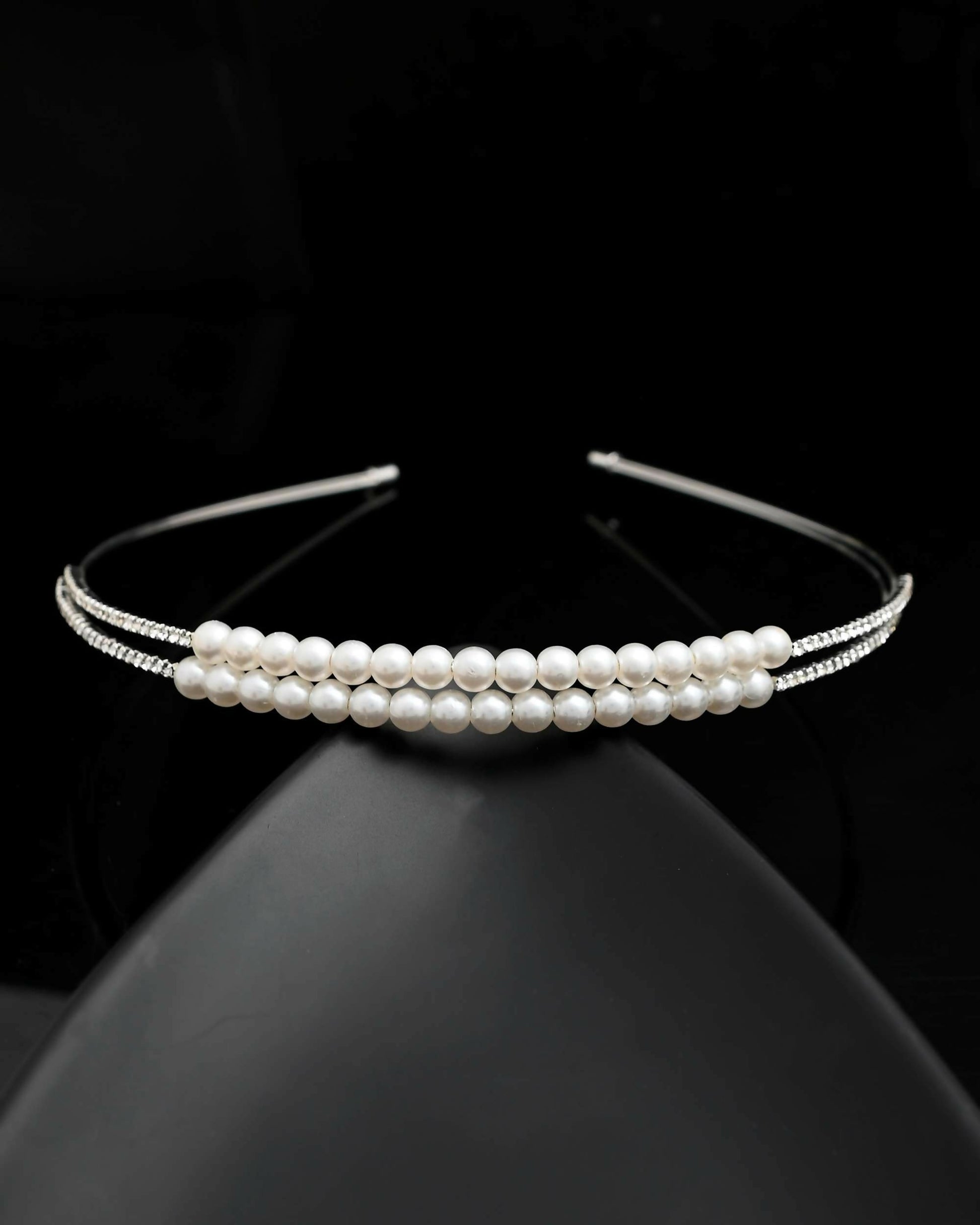 VOJ Silver Plated Pearl Studded Double Layer Hairband 