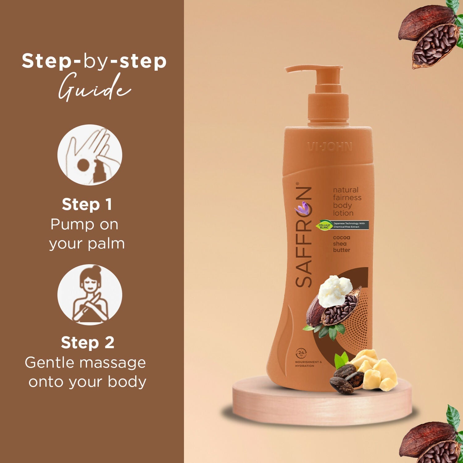 VI-JOHN Saffron Natural Fairness Body Lotion Cocoa Shea Butter Deep Nourishment Soft, Glowing Skin For All Skin Types  Grab2Buy VI-JOHN Grab2Buy