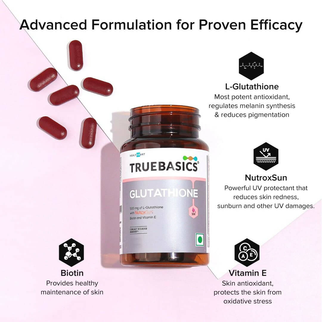 TrueBasics Glutathione with Nutroxsun, Biotin & Vitamin E Tablets  Grab2Buy TrueBasics Grab2Buy