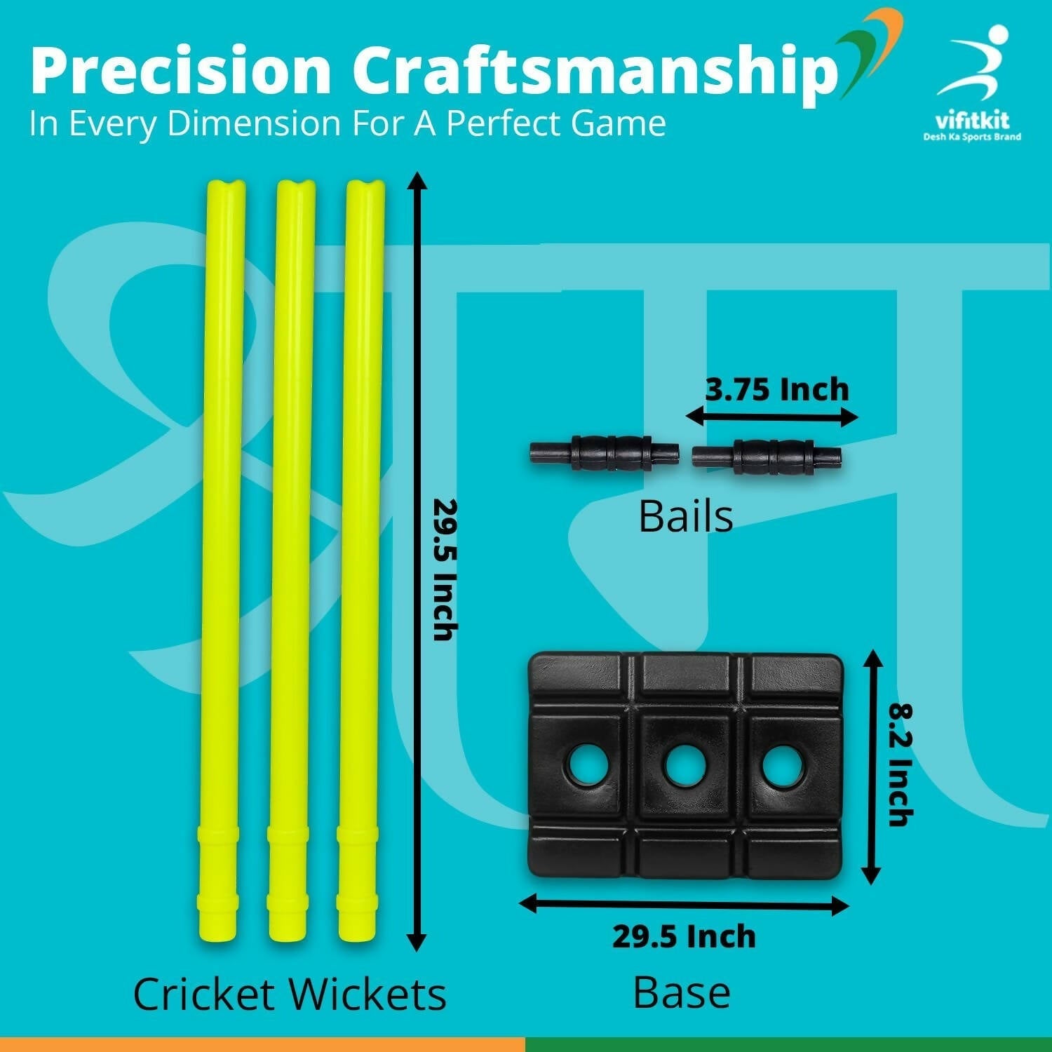 Vifitkit Cricket Stumps with Stand & Bails (Black and Flourescent Green) 