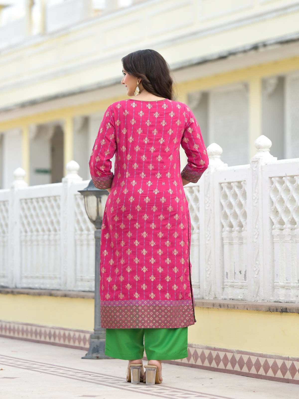Juniper Women's Fuchsia Ethnic Motif Printed Muslin Kurta Pant With Dupatta Set With Beads & Sequins