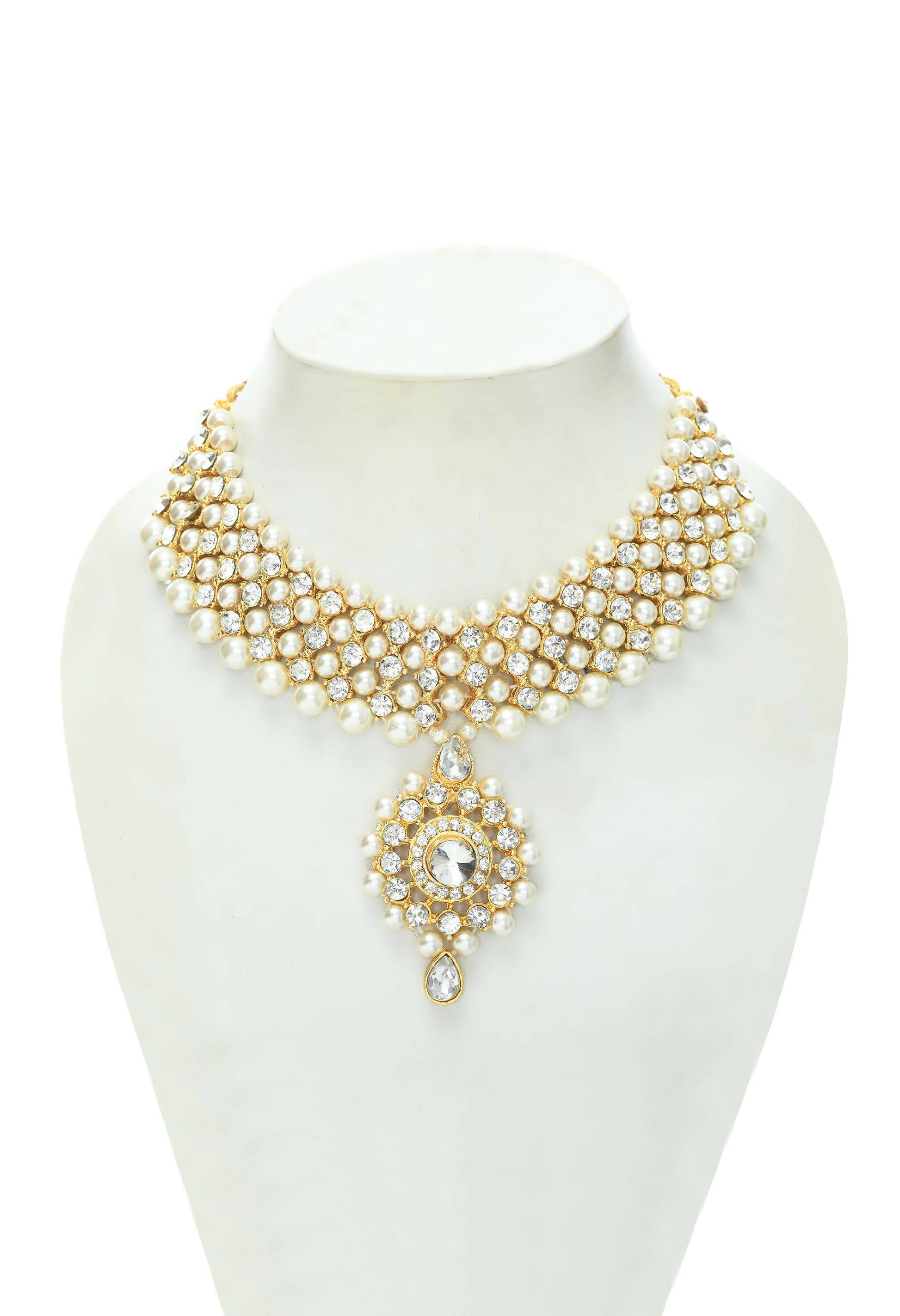 Mominos Fashion Johar Kamal Gold-Plated Rani Haar with Off white Pearls Jewellery Set - Grab2buy