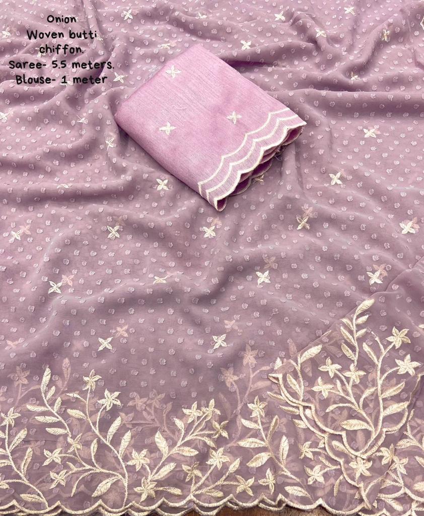 Pink Pure Chiffon Woven Design Saree with Unstitched Blouse - A2M