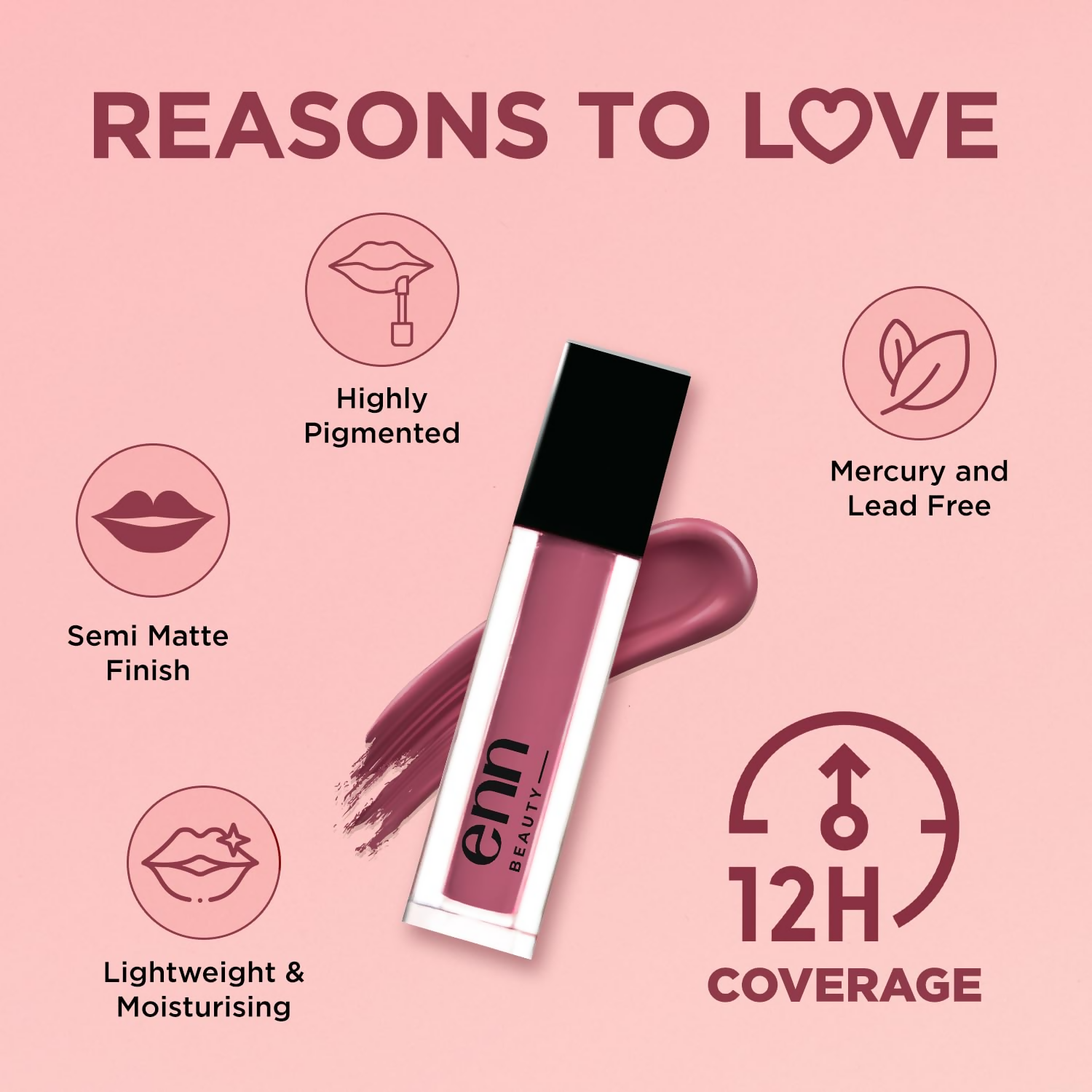 Enn Semi Matte Red Liquid Lipstick - Berry Vodka 