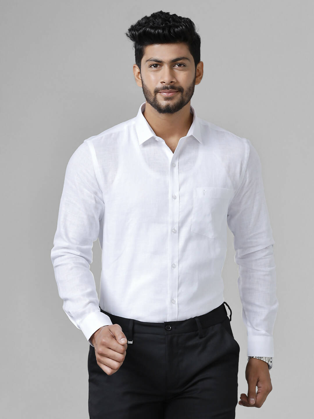 Ramraj Cotton Cotton Linen Full Sleeve White Shirt 