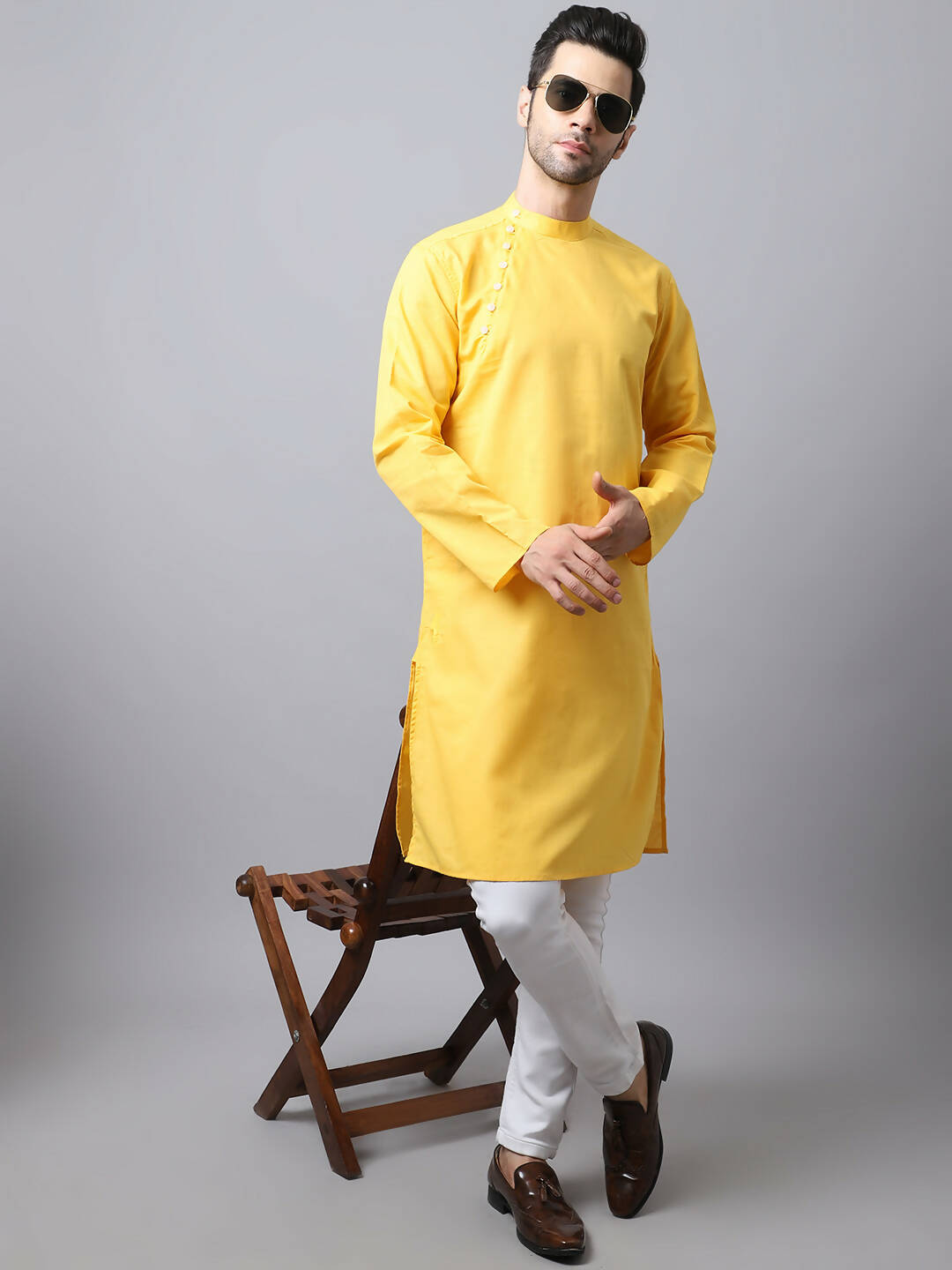 Even Apparels Yellow Pure Cotton Men's Kurta With Side Placket 