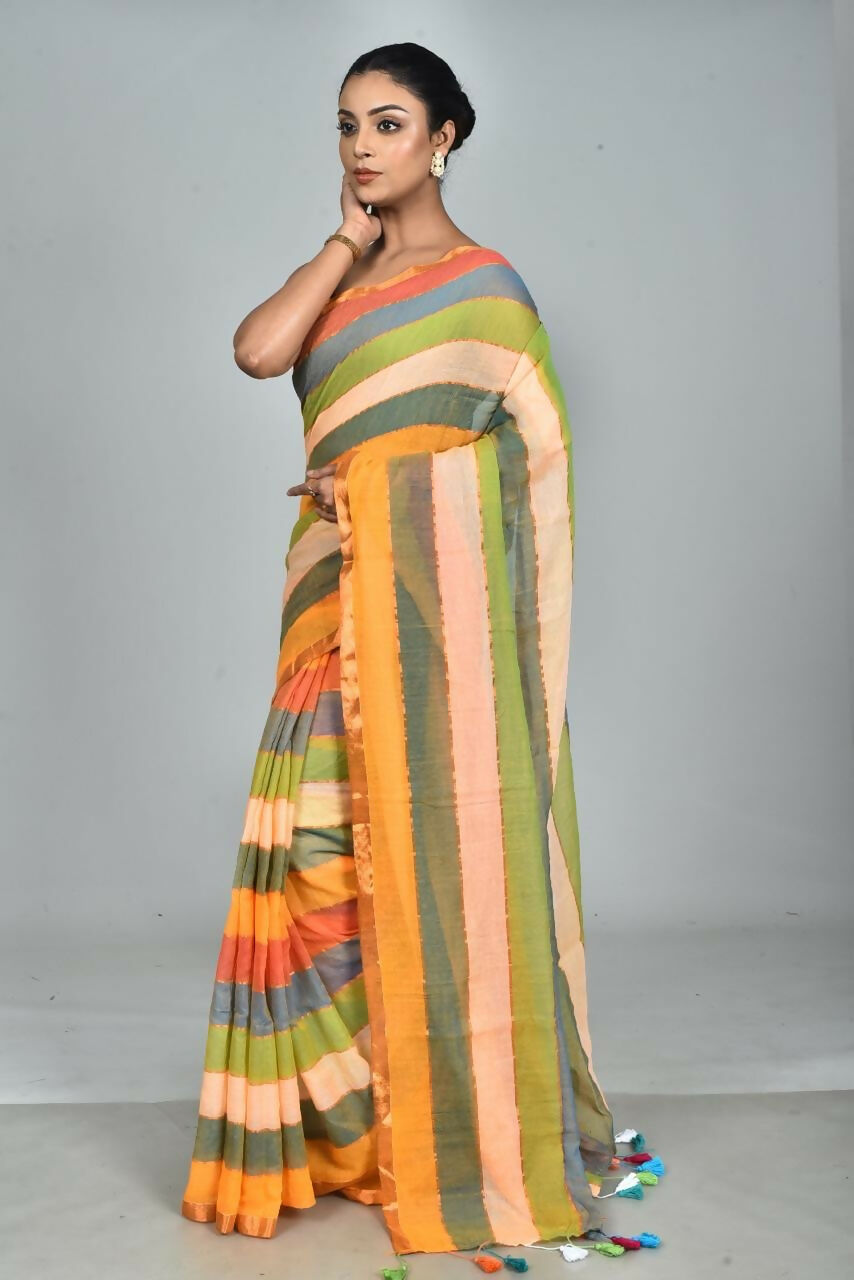 Exclusive Collection Beautiful Multi3 Pure Cotton Woven Handloom Grab2Buy With Running Blouse Piece 